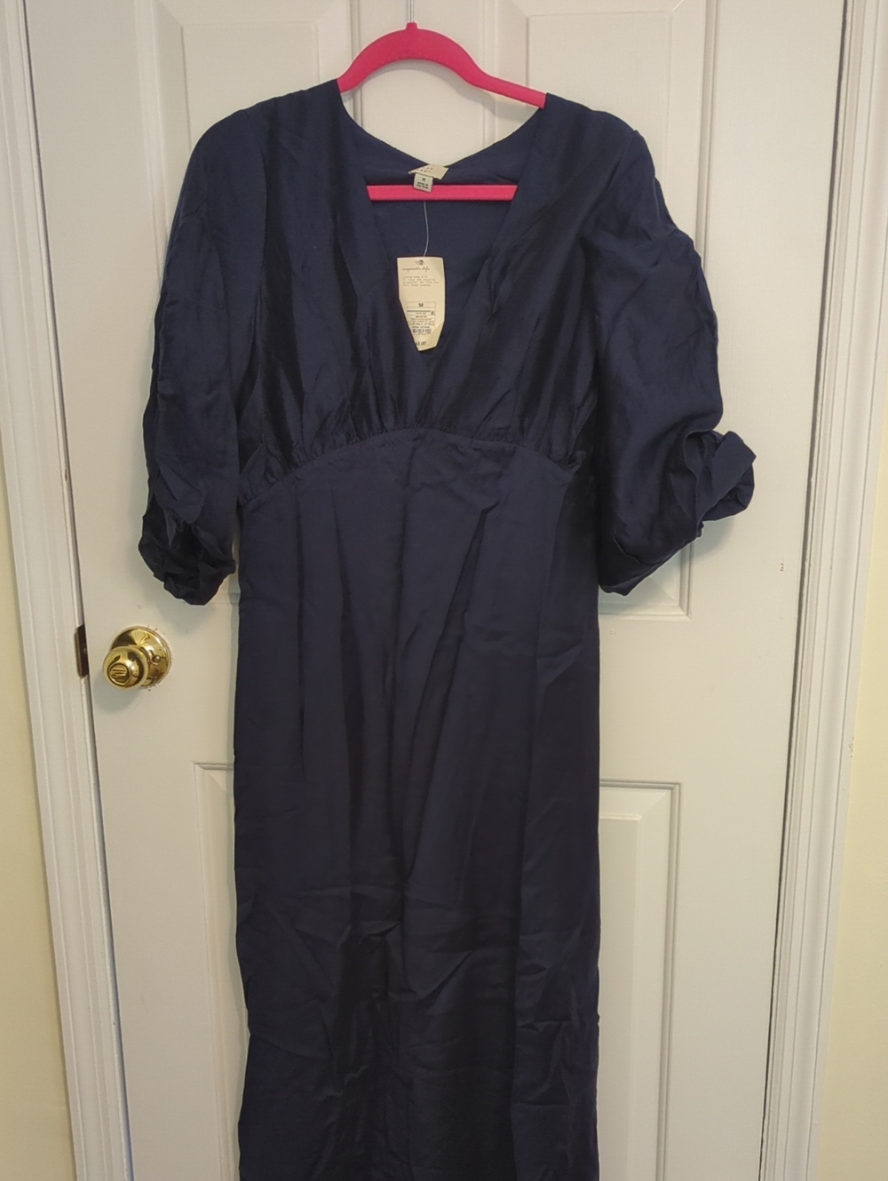 a new day Navy V-Neck Maxi Dress with Elbow Sleeves